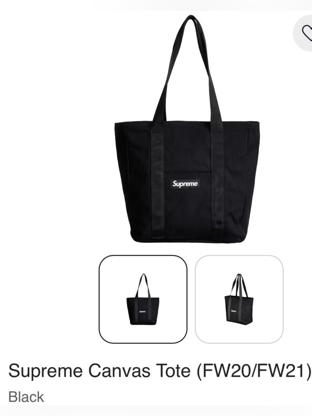 Supreme Black Canvas Tote with White Logo